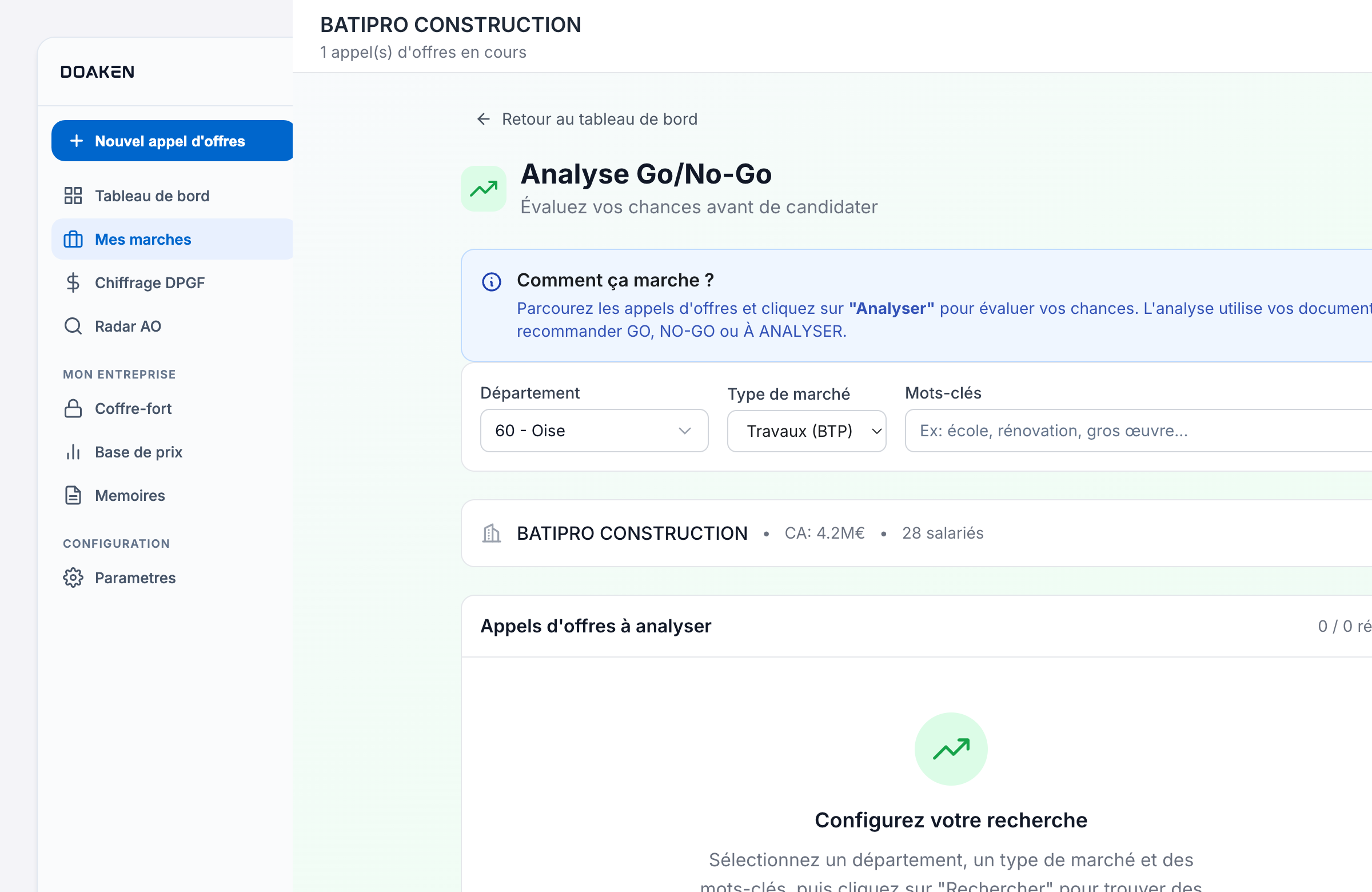 DOAKEN — Score Go/No-Go 83 sur 100, 8 facteurs multicritères, recommandation GO