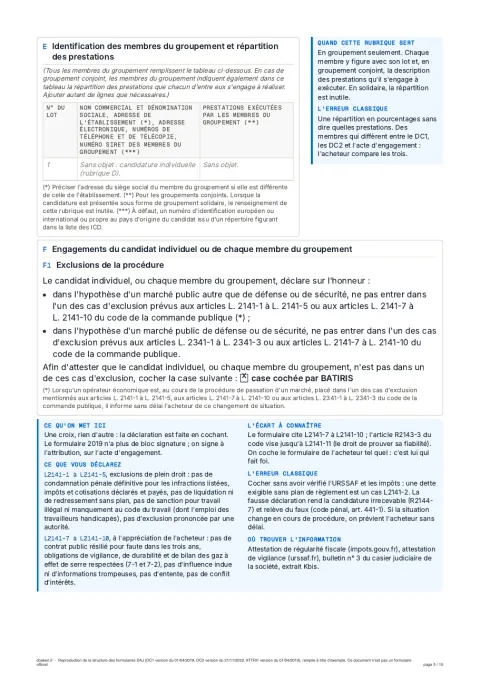 La candidature remplie et annotée : DC1, DC2 et acte d'engagement