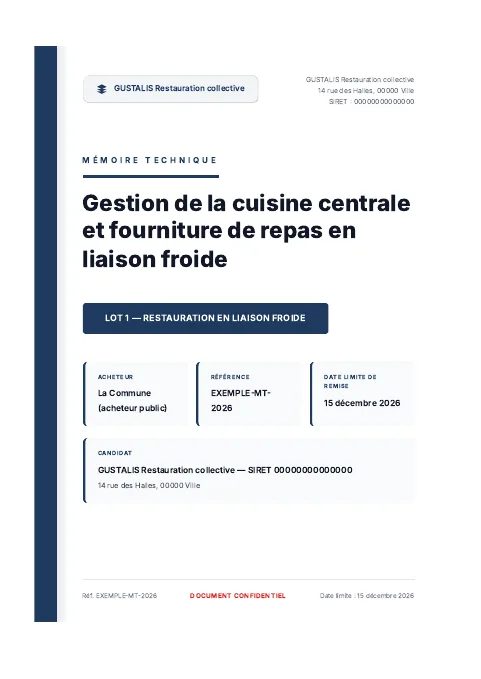 Mémoire technique restauration collective : exemple complet de 50 pages pour un marché de restauration en liaison froide, produit par Doaken